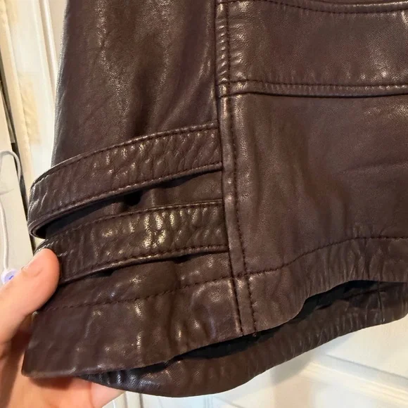DKNY Dark Brown 100% Lamb Leather Biker Jacket